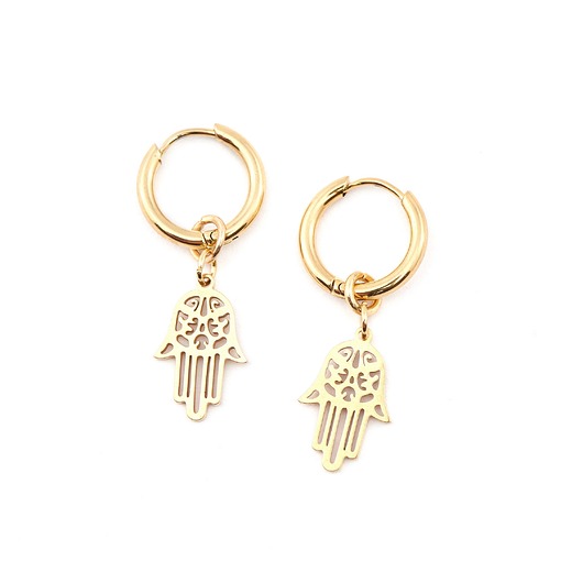 kolczyki - inne Ochronna dłoń Fatimy - kolczyki koła ze stali szlachetnej pozłacanej