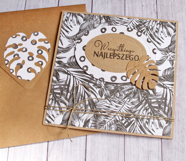 kartki scrapbooking Wszystkiego najlepszego : TROPIKALNA kartka b&w