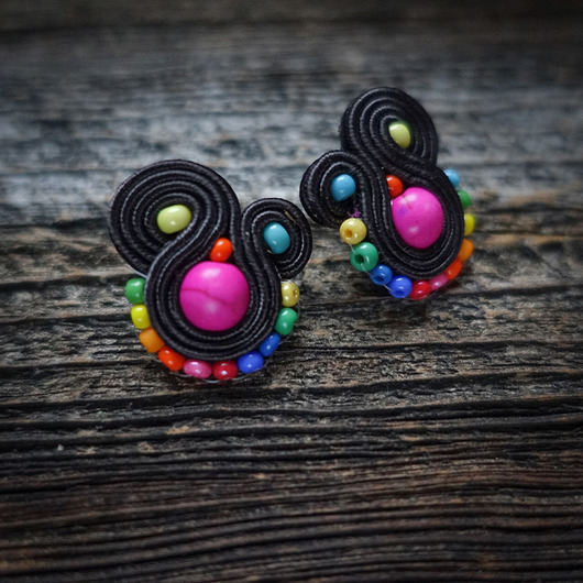 Kolorowe Lentinki- kolczyki soutache Mró Soutache