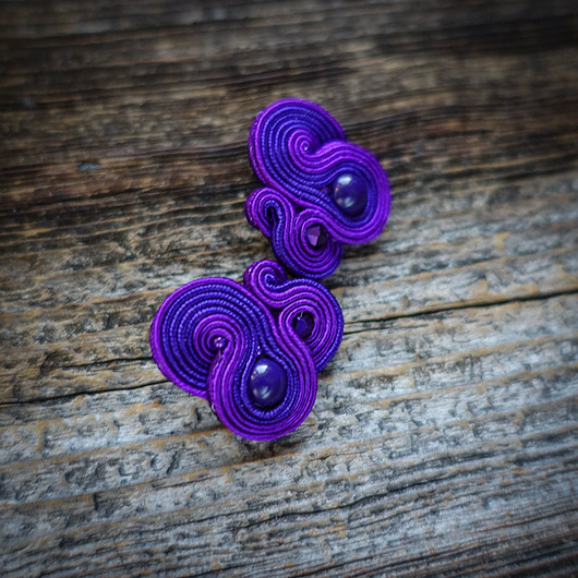 kolczyki soutache Małe, fioletowe, eleganckie kolczyki sutasz
