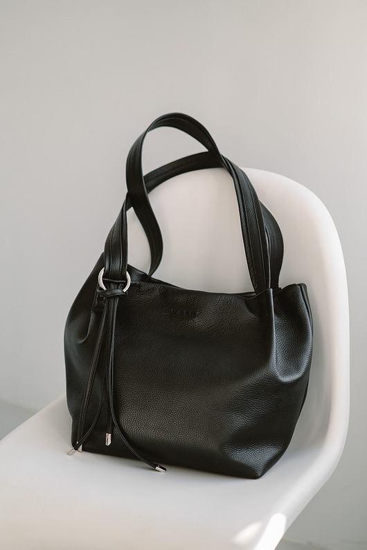 torby na ramię SOFTIE BAG - skórzana torebka szoperka - czarna