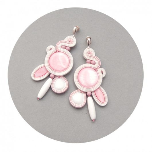 Ślubne kolczyki soutache pudrowy róż freaky maanuela