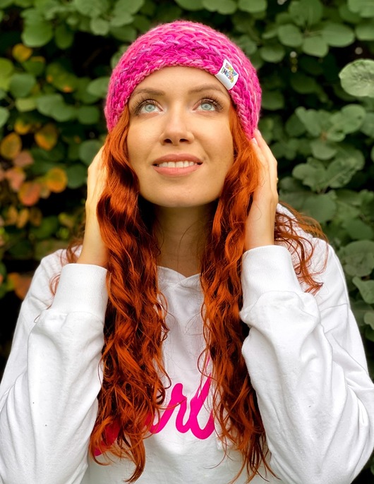 czapki damskie Czapka Handmade Explorer Luks Malina WEŁNA 15%