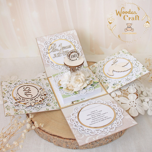 kartki na komunię Exploding box komunijny, kartka na komunię "Simple Story 1" GOTOWY