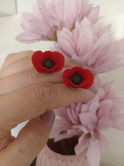 kolczyki z masy plastycznej Ręcznie robione kolczyki maki z gliny polimerowej