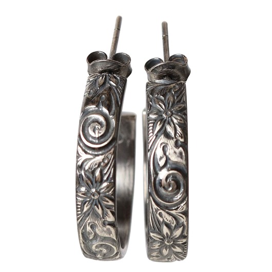 kolczyki srebrne Duże oksydowane kolczyki srebrne koła z fakturą kwiatową - Zinnia