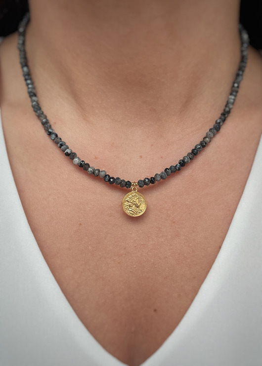 naszyjniki - inne Naszyjnik z kamieni naturalnych Jadeit Szary z zawieszką Outlet