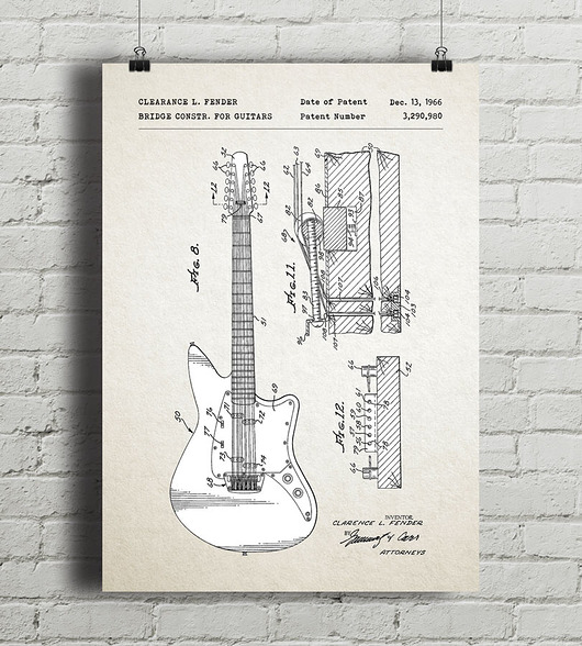 Plakat Gitara elektrycza Fender - patent  minimalmill