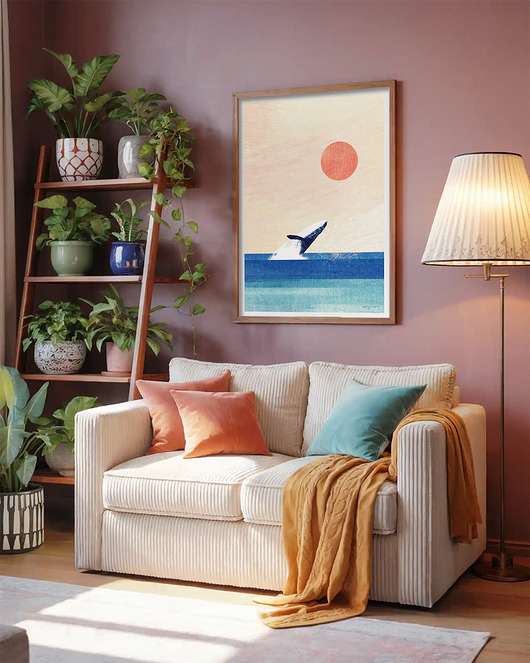 plakaty Wieloryb - zachód słońca nad oceanem - plakat fine art