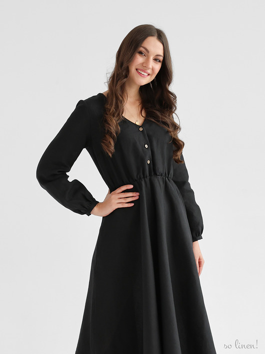 sukienki maxi damskie Lniana sukienka CAMELLIA MAXI DEEP BLACK