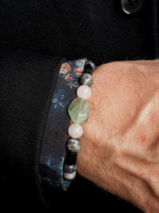 biżuteria męska Bransoleta Męska fluoryt, kwarc różowy, czarny turmalin  Amulet