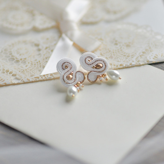 Biżuteria ślubna White Garden- kolczyki ślubne soutache