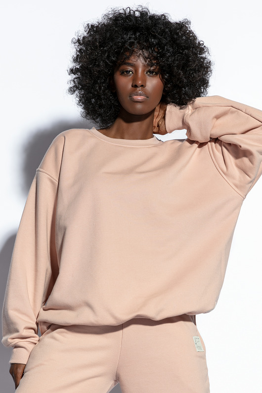 bluza bez kaptura damska Bluza damska crewneck F1809 BEŻOWA