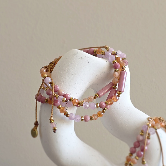 bransoletki z kamieni naturalnych Rodonit, kamień słoneczny, kunzyt, hematyt bransoletka na sznurku