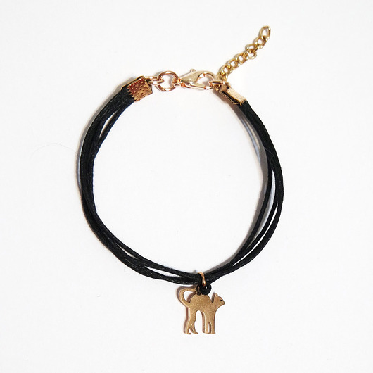 bransoletki na sznurku Bransoletka - Kot - sznureczki, czarna