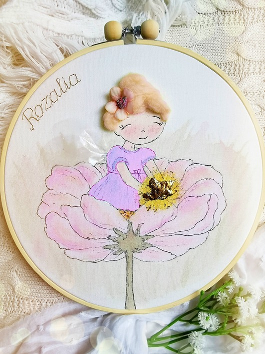 Chrzest - inne Aniołek wróżka na kwiatku, personalizowana pamiątka dla dziewczynki