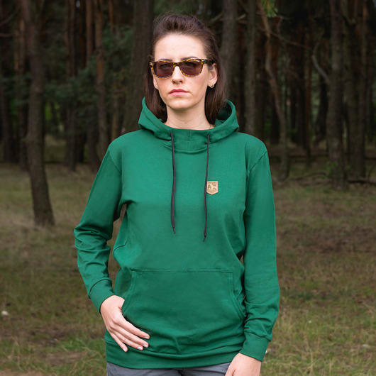 bluza z kapturem damska Cienka bluza z kapturem z naszywką elastan unisex zielona