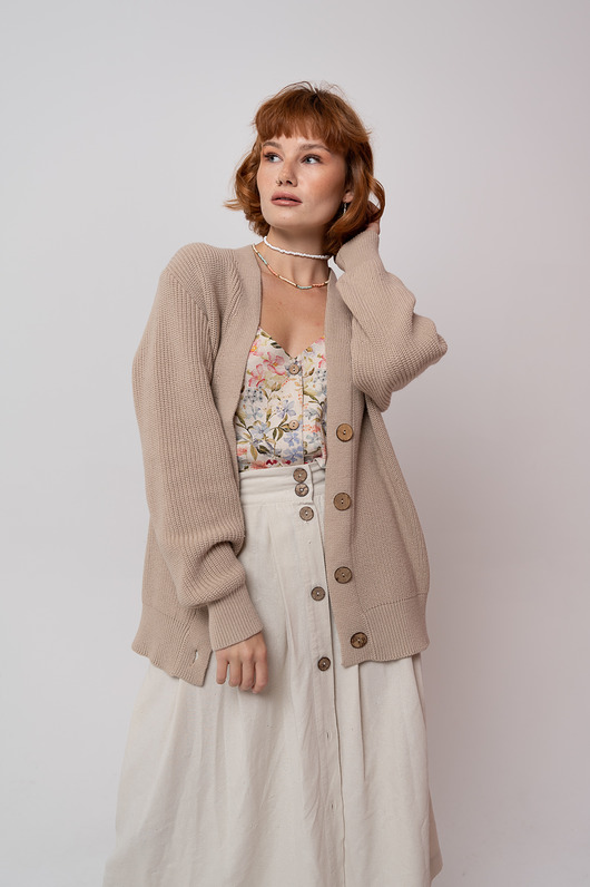 kardigany damskie Bawełniany kardigan, NATURAL BEIGE