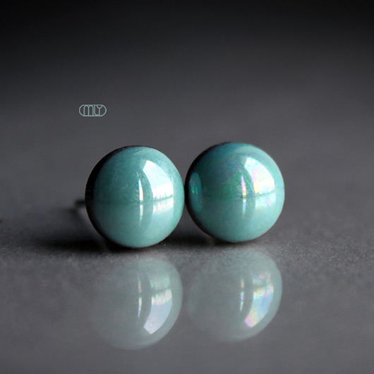kolczyki ceramiczne Mini Miętowe 6mm /stal chirurgiczna/