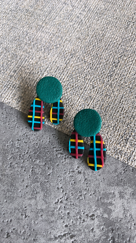 kolczyki z masy plastycznej Kolczyki Dyndus krata