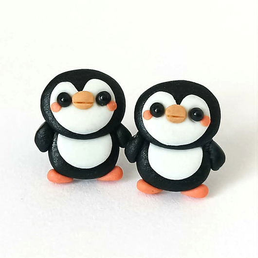 kolczyki z masy plastycznej Kolczyki pingwiny kawaii na sztyftach urocza biżuteria handmade