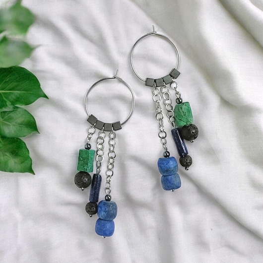 kolczyki z kamieniami UNIKATOWE kolczyki : chryzokola, lapis lazuli, lawa