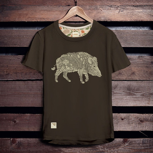 t-shirty męskie Koszulka męska DZIK brązowa -