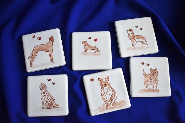 podkładki do kuchni Podkładki pod kubki kafelki psy brązowe