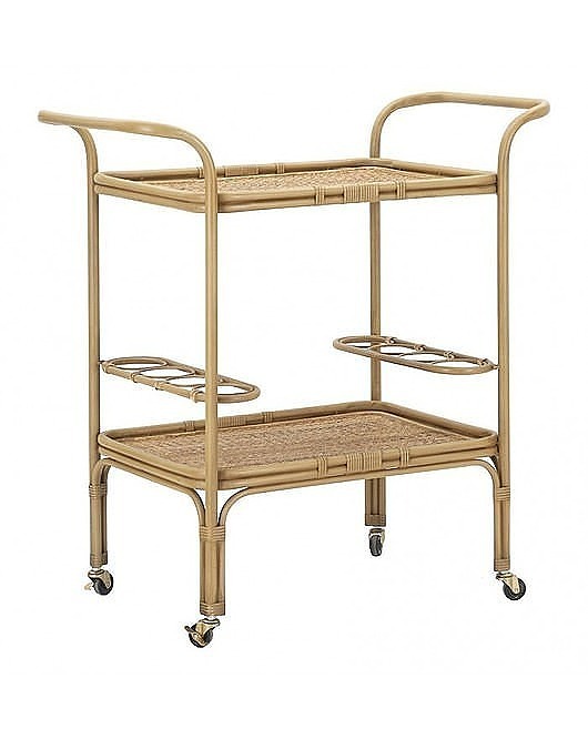 kuchnia - różne Wózek Kuchenny Barek na Kółkach Metalowo Rattanowy Laurin Boho