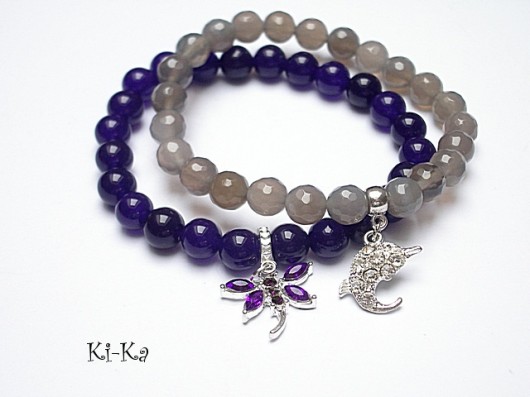 Duo - Violet and grey  - bransoletki KiKa pracownia
