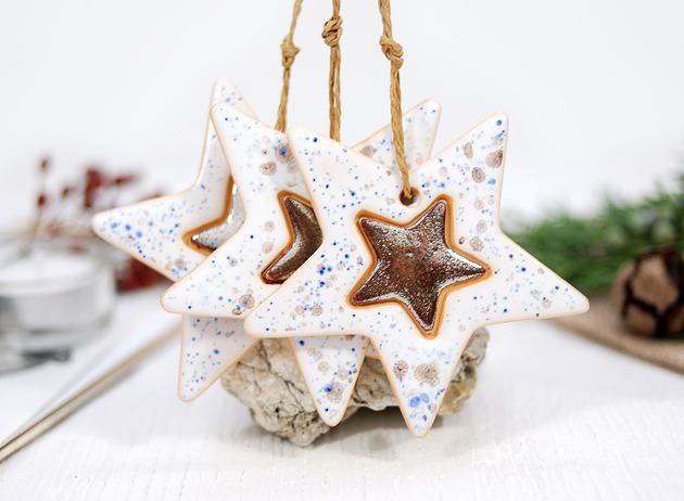 3 złote gwiazdy ceramiczne 10FingersArt