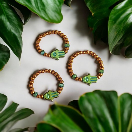 pierścionki elastyczne Hamsa : talizman chroniący od zła - pierścionek : hematyt emerald