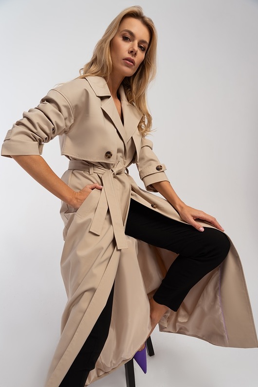 płaszcze damskie Juki - beżowy trencz