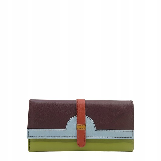 portfele damskie Portfel damski skórzany ze skrawków kolorowy przegródki na karty OLIVKA