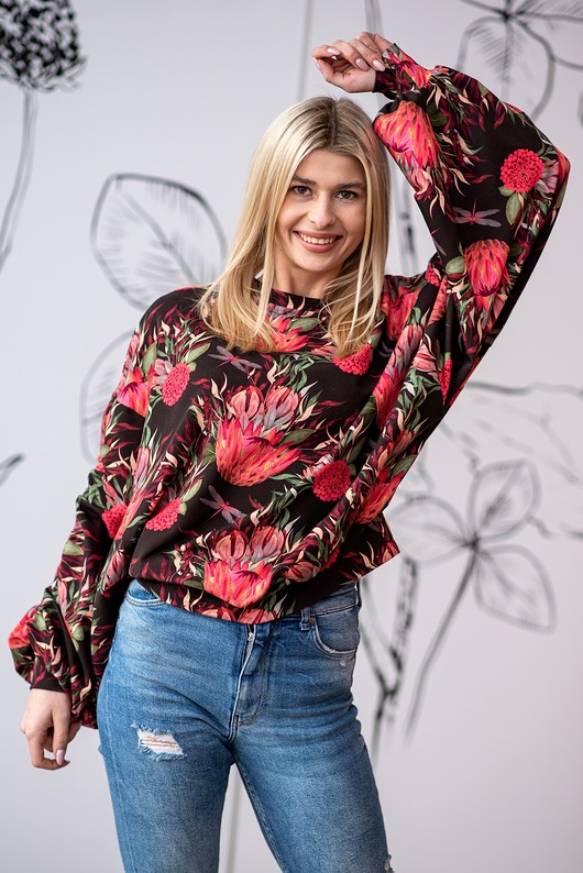 bluzki z długim rękawem damskie Bluzka z marszczonym rękawem vinted flowers