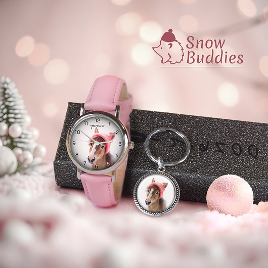 zegarki damskie Zestaw prezentowy - Konik - zegarek i brelok - skórzany, różowy