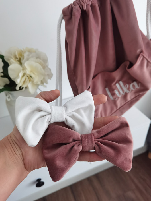 torebki, worki i plecaki dziecięce Zestaw prezentowy - workoplecak + kokardki velvetowe - personalizowane, kolory