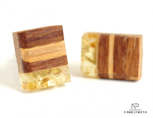 Wood&Amber Spinki Do Mankietów Bambus Maszyneria