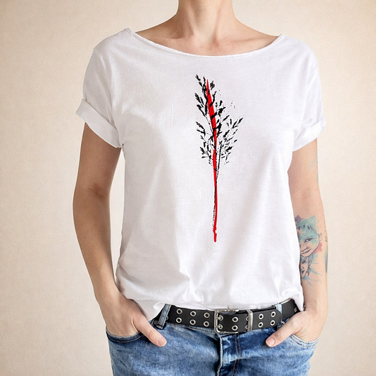 t-shirt damskie Trawa tusze Oversize Biały