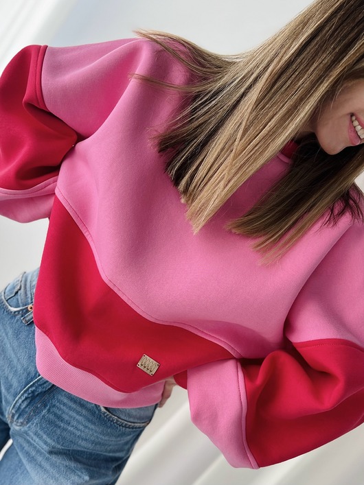 bluza bez kaptura damska Candy / bawełniana bluza różowo-czerwona