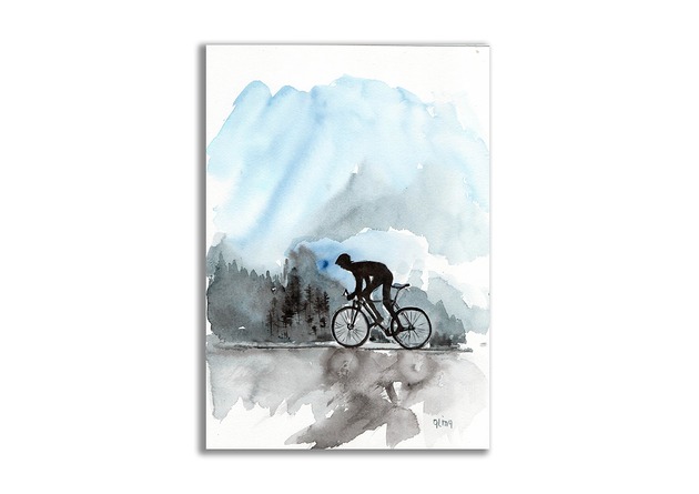 grafiki i ilustracje Akwarela ręcznie malowana "Rower"