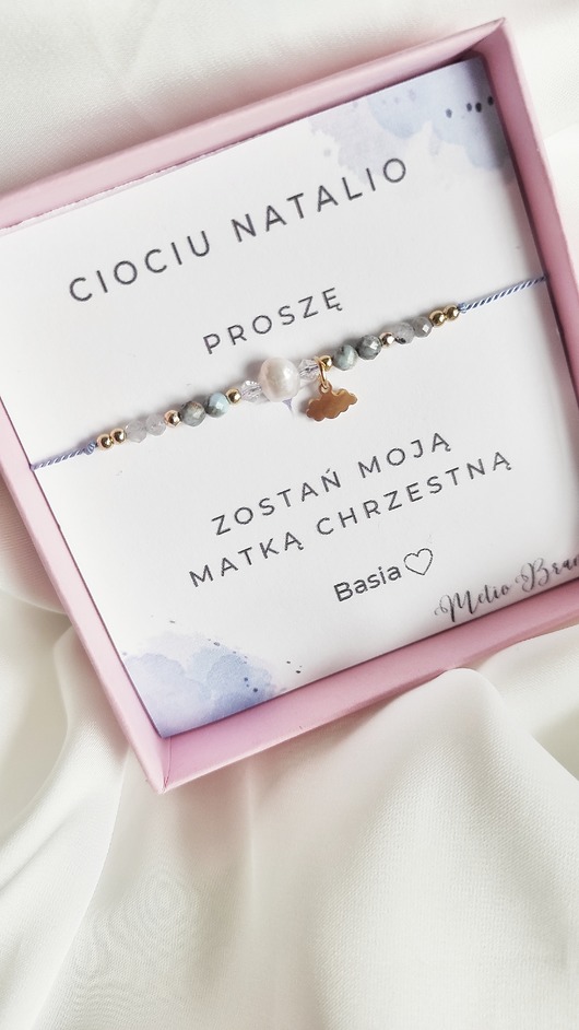 bransoletki - inne Box pudełko prezentowe z dedykacją bransoletka  - mama chrzestna