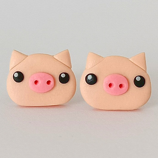 kolczyki z masy plastycznej Kolczyki świnki