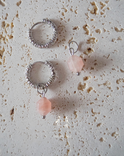 kolczyki z kamieniami Kolczyki 2w1 z zawieszką z kamienia naturalnego