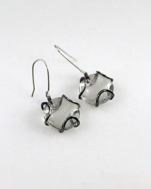kolczyki wire wrapping Szkło w srebrze - kolczyki lub klipsy