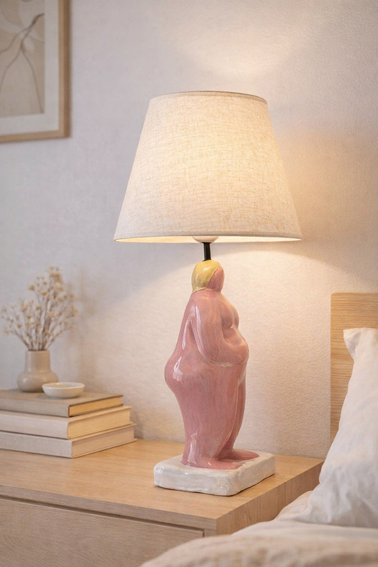 lampy stołowe Lampa stołowa ceramiczna z abażurem  Rosebody, lampa do sypialnu, różowa