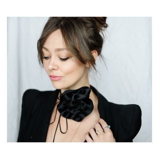 chokery Duży czarny choker z jedwabiu