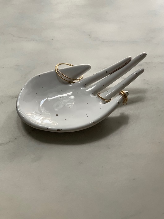 pojemniki na biżuterię Ceramiczna Dłoń Podstawka na Biżuterię w Srebrne Ciapki