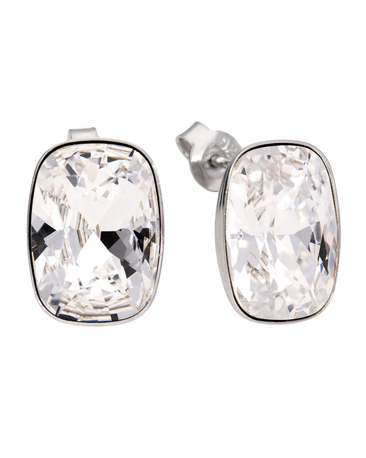 Srebrne kolczyki prostokąt biały Swarovski KOM Biżuteria