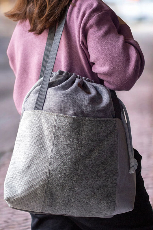 torby na ramię Szara duża torba z kominem patchwork
